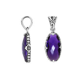 Elegant Sterling Silver oval Amethyst Quartz pendant with floral engraving